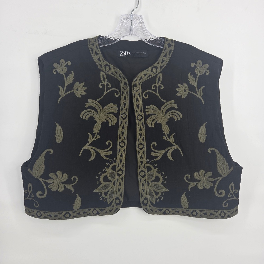 Zara Embroidered Vest XXL Black Boho Art-inspired Indie Floral Festival